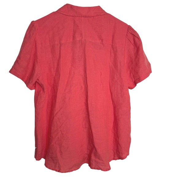 Sundance Coral Linen Short Sleeve Button Up Shirt Women's M - Picture 8 of 8